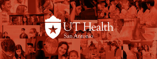 Diverse group of UT Health San Antonio studeants and faculty in collage orange color with UT Health logo