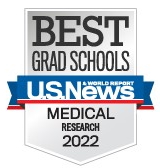 Badge/picture of US News & World Report indicating University of Texas Health San Antonio Grad School receipt of best grad school for medical research