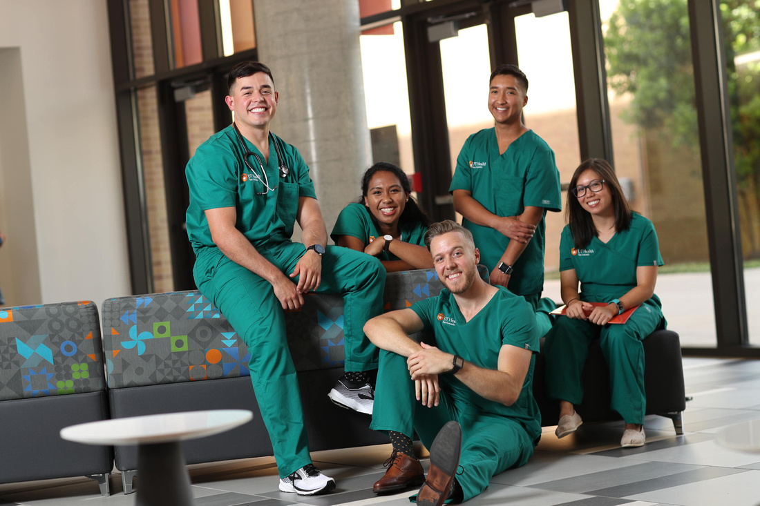 group of students in scrubs