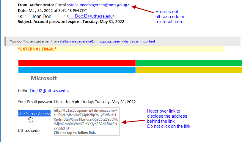 screenshot of fraudulent email