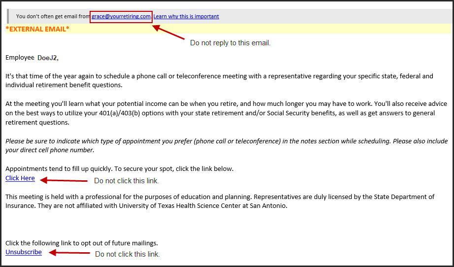 Screenshot of fraudulent email
