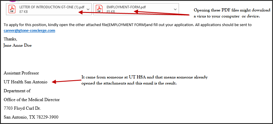 Screenshot of email with attachments