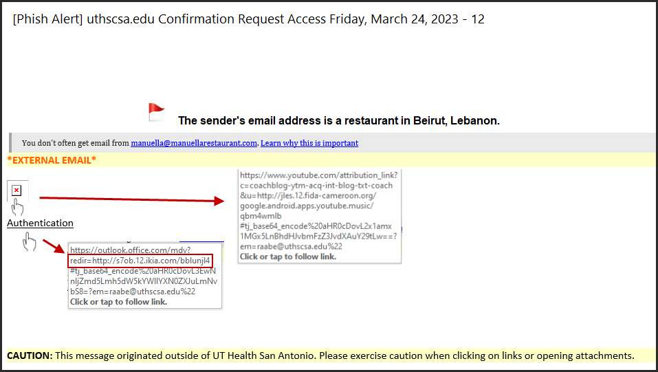 Red Flag - Sender's email is a restaurant in Lebanon