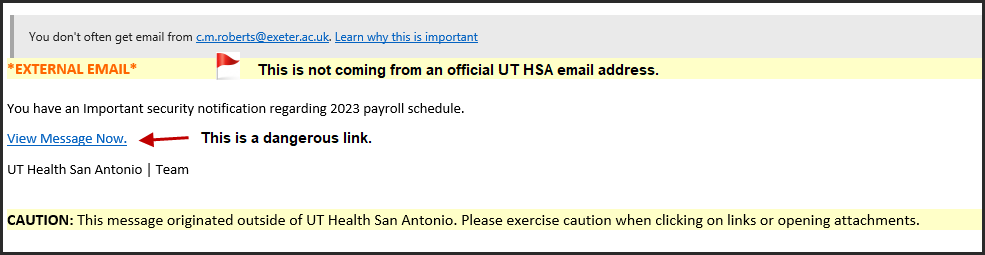 Red Flag - Sender's email address isn't associated with UT HSA