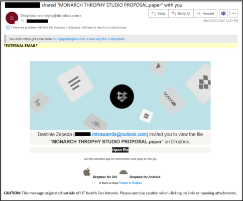 Beware of Phishing Links Disguised as Dropbox Files - Phish Bowl