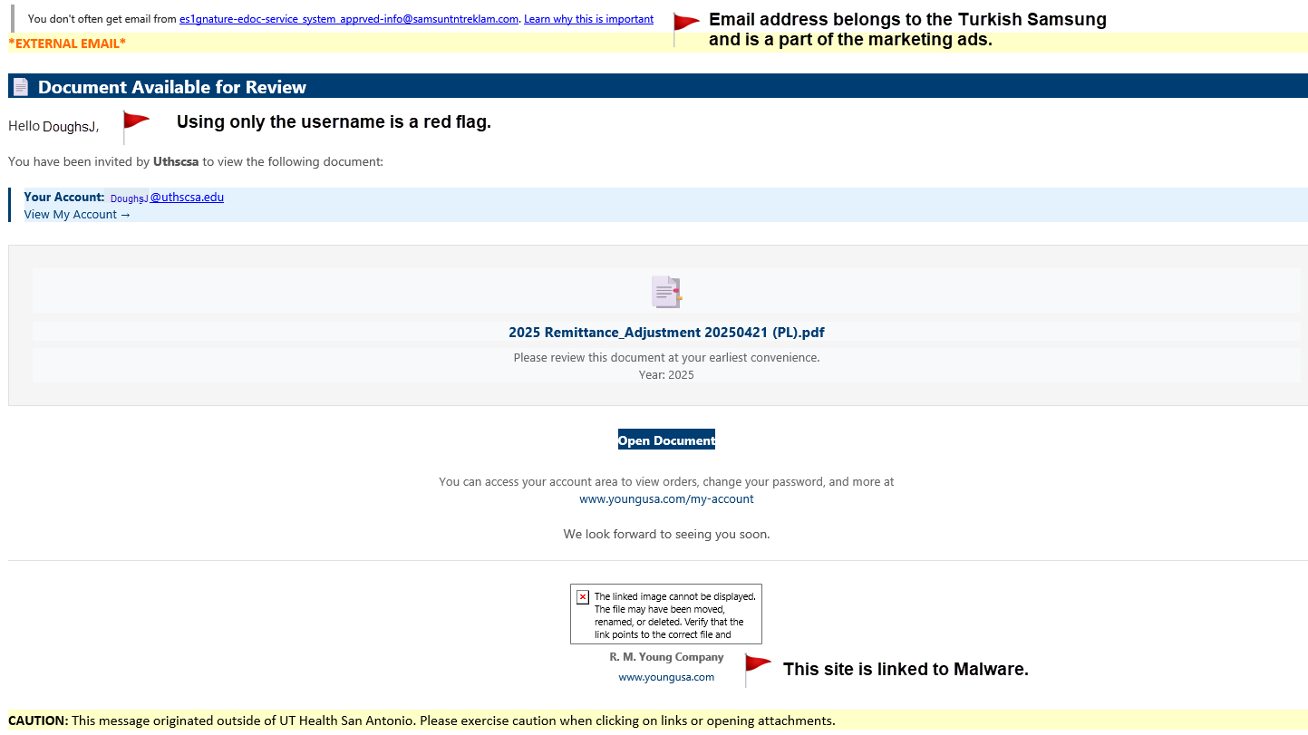 Screenshot of Email with the above information shown