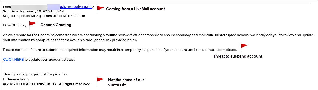 Screenshot of Email with Red Flags noted.
